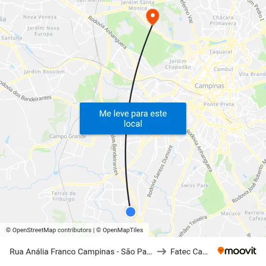 Rua Anália Franco Campinas - São Paulo 13054 Brasil to Fatec Campinas map