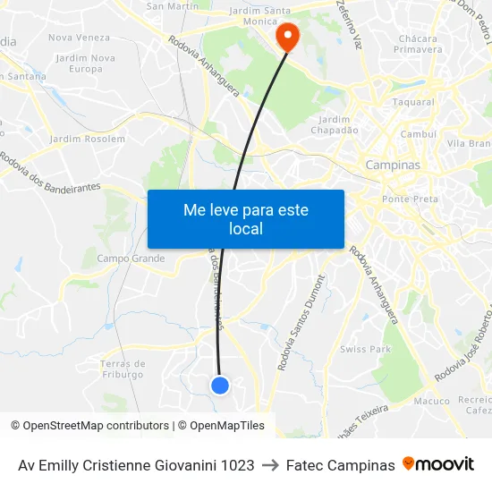 Av Emilly Cristienne Giovanini 1023 to Fatec Campinas map