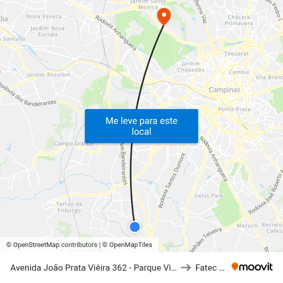 Avenida João Prata Viêira 362 - Parque Vista Alegre Campinas - SP 13054-370 Brasil to Fatec Campinas map