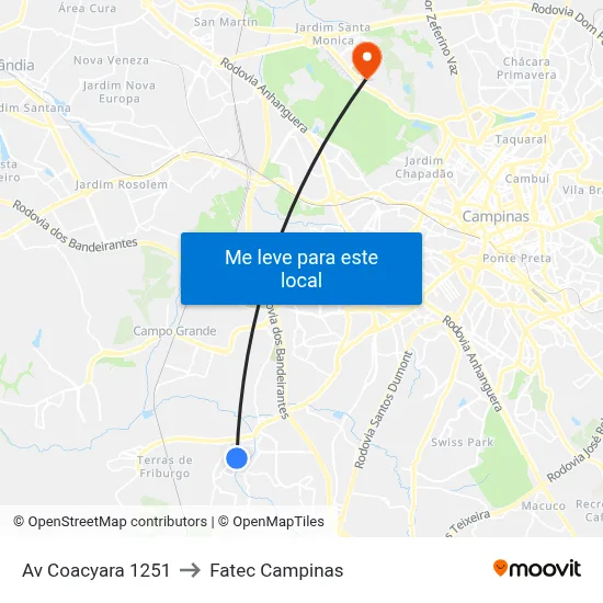 Av Coacyara 1251 to Fatec Campinas map