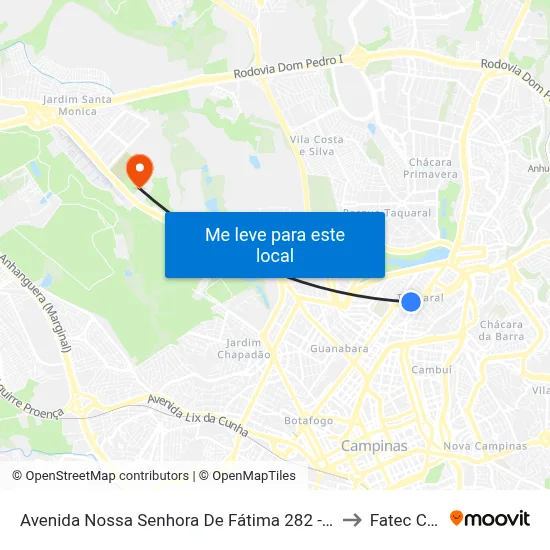 Avenida Nossa Senhora De Fátima 282 - Taquaral Campinas - SP Brasil to Fatec Campinas map