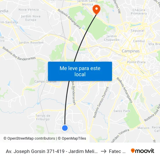 Av. Joseph Gorsin 371-419 - Jardim Melina I Campinas - SP 13056-130 Brasil to Fatec Campinas map