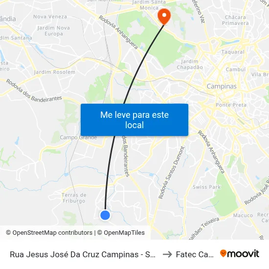 Rua Jesus José Da Cruz Campinas - São Paulo 13056 Brasil to Fatec Campinas map