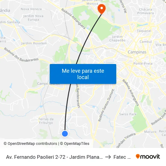 Av. Fernando Paolieri 2-72 - Jardim Planalto De Viracopos Campinas - SP Brasil to Fatec Campinas map