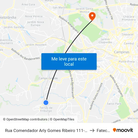 Rua Comendador Arly Gomes Ribeiro 111-127 - Res. São José Campinas - SP 13057-159 Brasil to Fatec Campinas map