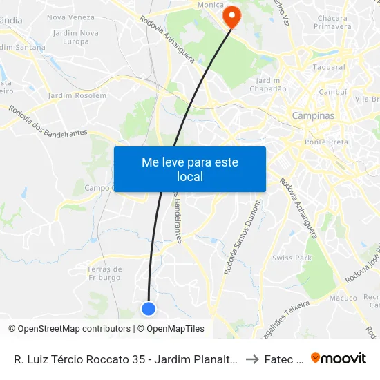 R. Luiz Tércio Roccato 35 - Jardim Planalto De Viracopos Campinas - SP 13056-003 Brasil to Fatec Campinas map