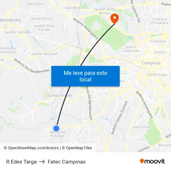 R Edes Targa to Fatec Campinas map