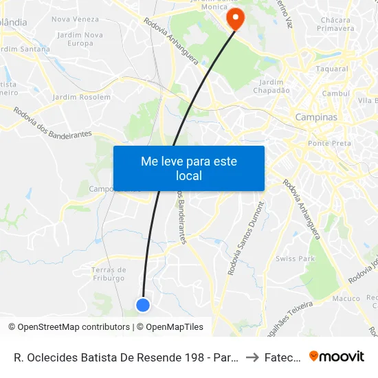 R. Oclecides Batista De Resende 198 - Parque Das Industrias Campinas - SP 13056-073 Brasil to Fatec Campinas map