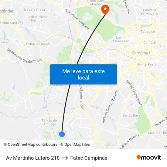 Av Martinho Lutero 218 to Fatec Campinas map