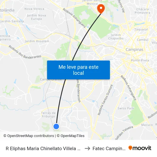 R Eliphas Maria Chinellato Villela 202 to Fatec Campinas map