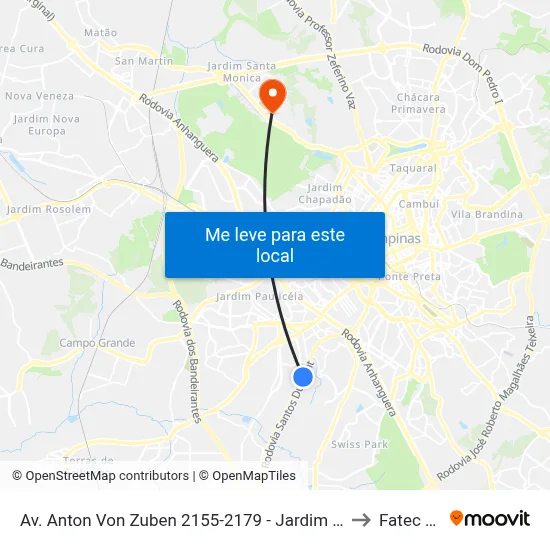 Av. Anton Von Zuben 2155-2179 - Jardim São José Campinas - SP 13051-145 Brasil to Fatec Campinas map