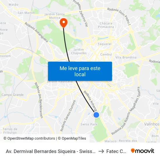 Av. Dermival Bernardes Siqueira - Swiss Park Campinas - SP Brasil to Fatec Campinas map