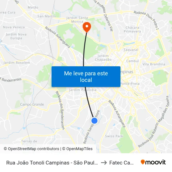 Rua João Tonoli Campinas - São Paulo 13051 Brasil to Fatec Campinas map