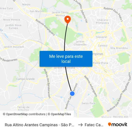 Rua Altino Arantes Campinas - São Paulo 13051 Brasil to Fatec Campinas map