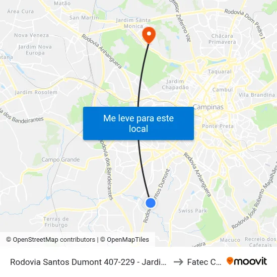 Rodovia Santos Dumont 407-229 - Jardim São José Campinas - SP Brasil to Fatec Campinas map