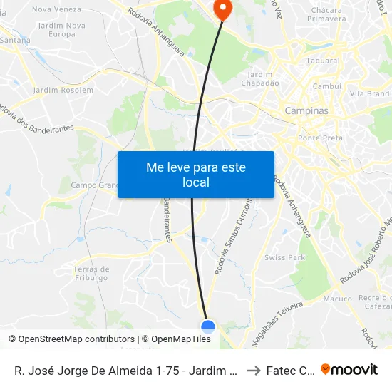 R. José Jorge De Almeida 1-75 - Jardim Nova America Campinas - SP Brasil to Fatec Campinas map