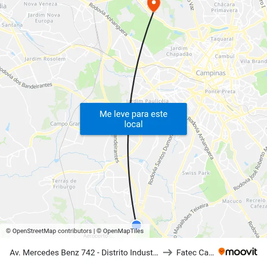 Av. Mercedes Benz 742 - Distrito Industrial Campinas - SP Brasil to Fatec Campinas map