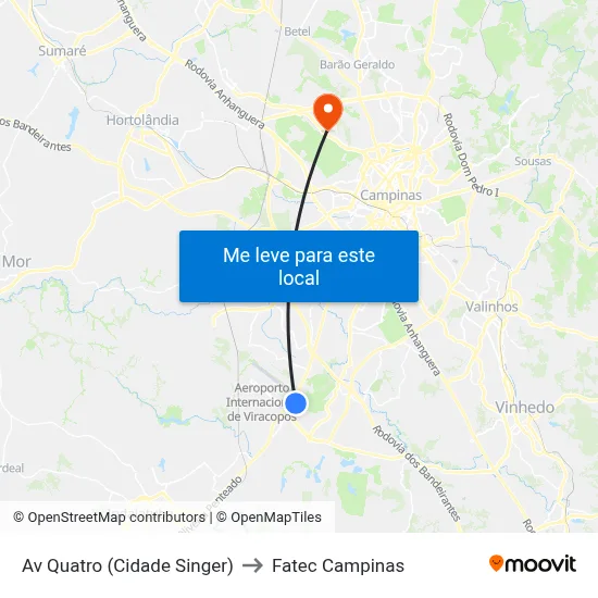 Av Quatro (Cidade Singer) to Fatec Campinas map