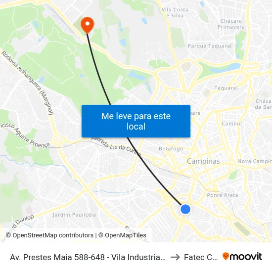 Av. Prestes Maia 588-648 - Vila Industrial Campinas - SP 13035-680 Brasil to Fatec Campinas map