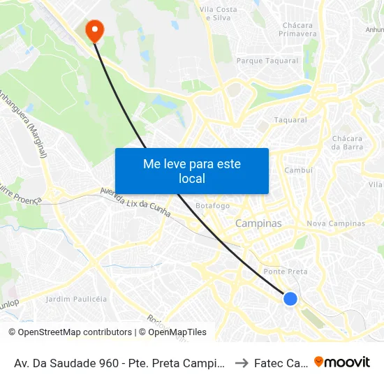 Av. Da Saudade 960 - Pte. Preta Campinas - SP 13041-670 Brasil to Fatec Campinas map