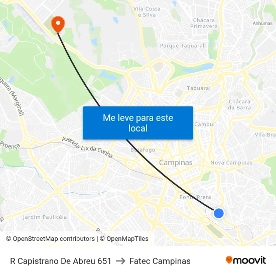 R Capistrano De Abreu 651 to Fatec Campinas map