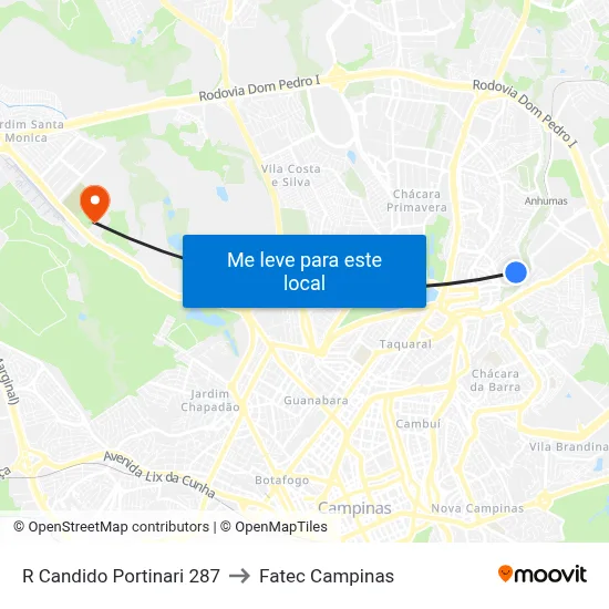 R Candido Portinari 287 to Fatec Campinas map