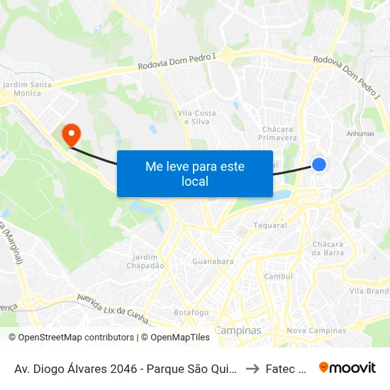 Av. Diogo Álvares 2046 - Parque São Quirino Campinas - SP 13088-221 Brasil to Fatec Campinas map