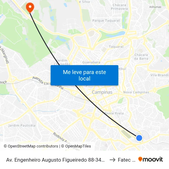 Av. Engenheiro Augusto Figueiredo 88-348 - Vila Progresso Campinas - SP 13045-603 Brasil to Fatec Campinas map