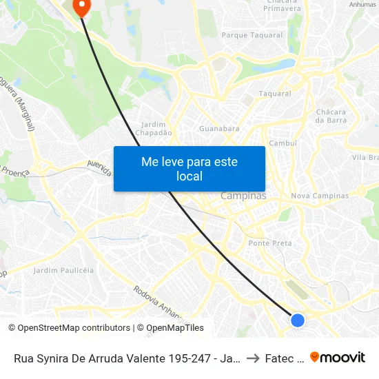Rua Synira De Arruda Valente 195-247 - Jardim Dos Oliveiras Campinas - SP 13044-260 Brasil to Fatec Campinas map