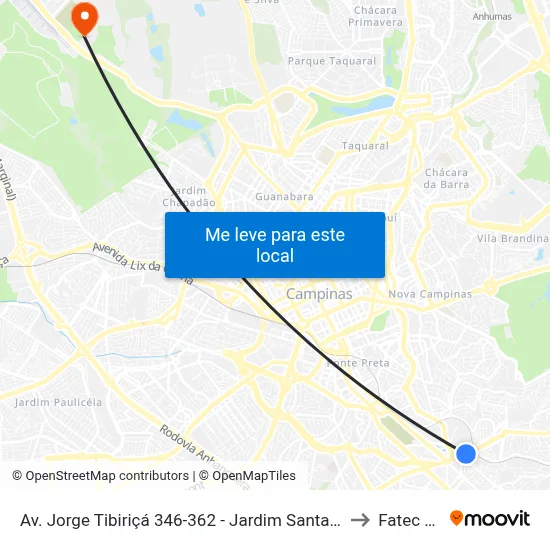 Av. Jorge Tibiriçá 346-362 - Jardim Santa Eudoxia Campinas - SP 13096-550 Brasil to Fatec Campinas map