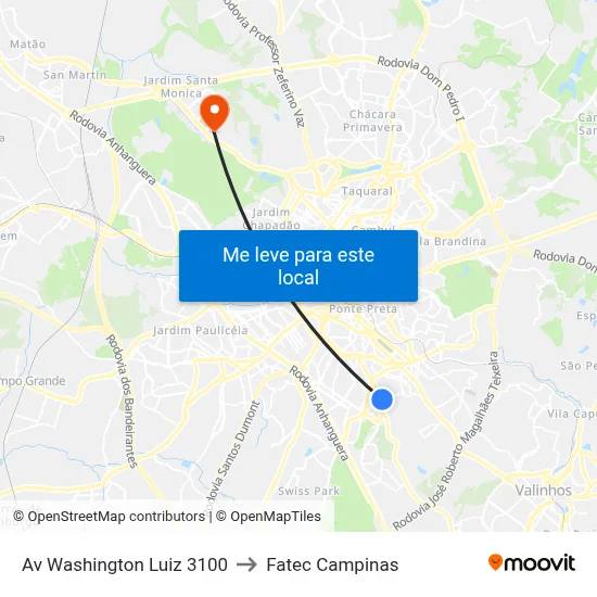 Av Washington Luiz 3100 to Fatec Campinas map