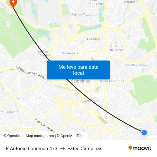 R Antonio Lourenco 473 to Fatec Campinas map