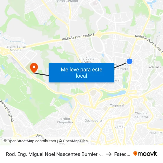 Rod. Eng. Miguel Noel Nascentes Burnier - Parque São Quirino Campinas - SP 13088-140 Brasil to Fatec Campinas map