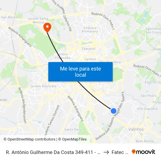 R. Antônio Guilherme Da Costa 349-411 - Vila Formosa Campinas - SP 13045-040 Brasil to Fatec Campinas map