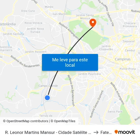 R. Leonor Martins Mansur - Cidade Satélite Íris Campinas - SP Brasil - Cidade Satélite Íris Campinas - SP 13059 Brasil to Fatec Campinas map