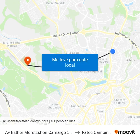 Av Esther Moretzshon Camargo 598 to Fatec Campinas map