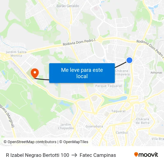 R Izabel Negrao Bertotti 100 to Fatec Campinas map