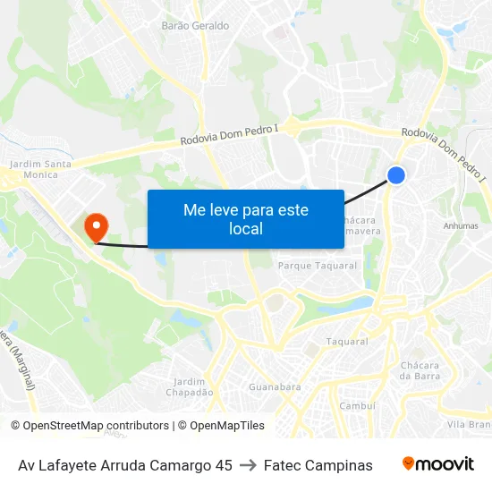 Av Lafayete Arruda Camargo 45 to Fatec Campinas map