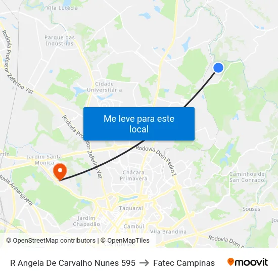 R Angela De Carvalho Nunes 595 to Fatec Campinas map