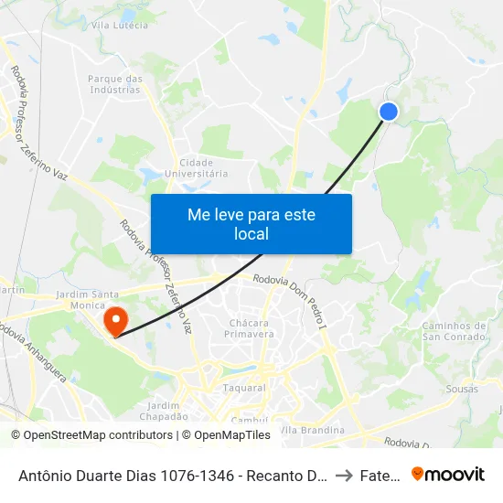 Antônio Duarte Dias 1076-1346 - Recanto Dos Dourados - Recanto Dos Dourados Campinas - SP 13098-765 Brasil to Fatec Campinas map