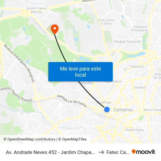 Av. Andrade Neves 452 - Jardim Chapadao Campinas - SP Brasil to Fatec Campinas map
