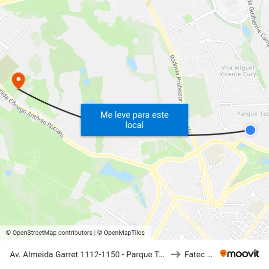 Av. Almeida Garret 1112-1150 - Parque Taquaral Campinas - SP 13087-291 Brasil to Fatec Campinas map