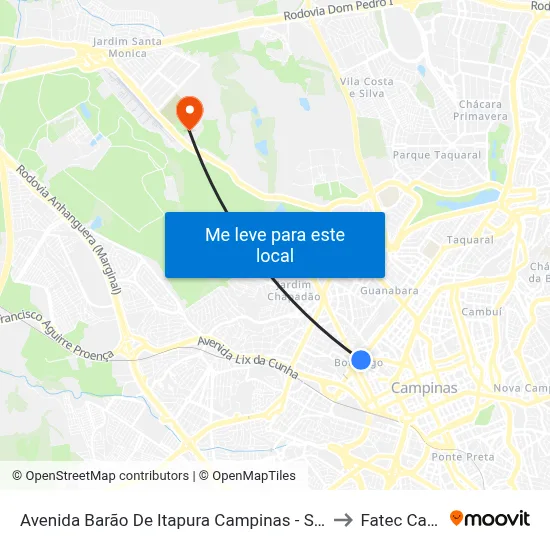 Avenida Barão De Itapura Campinas - São Paulo 13020 Brasil to Fatec Campinas map