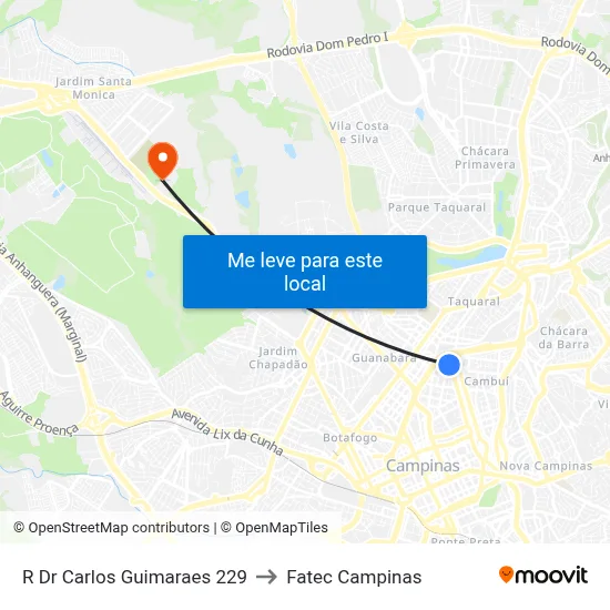 R Dr Carlos Guimaraes 229 to Fatec Campinas map