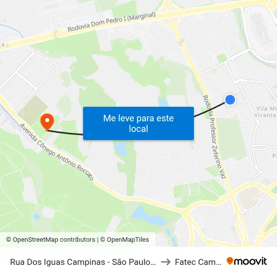 Rua Dos Iguas Campinas - São Paulo 13081 Brasil to Fatec Campinas map