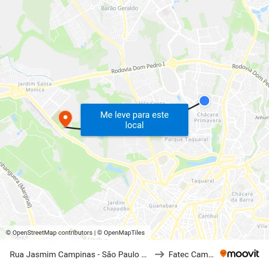 Rua Jasmim Campinas - São Paulo 13087 Brasil to Fatec Campinas map