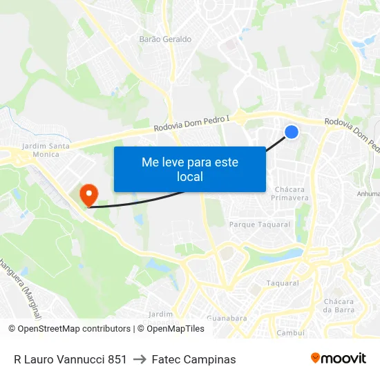 R Lauro Vannucci 851 to Fatec Campinas map