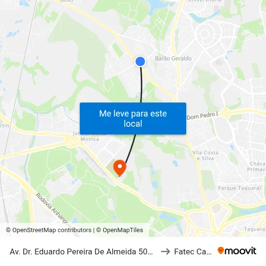 Av. Dr. Eduardo Pereira De Almeida 501 Campinas - SP Brasil to Fatec Campinas map
