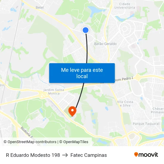 R Eduardo Modesto 198 to Fatec Campinas map