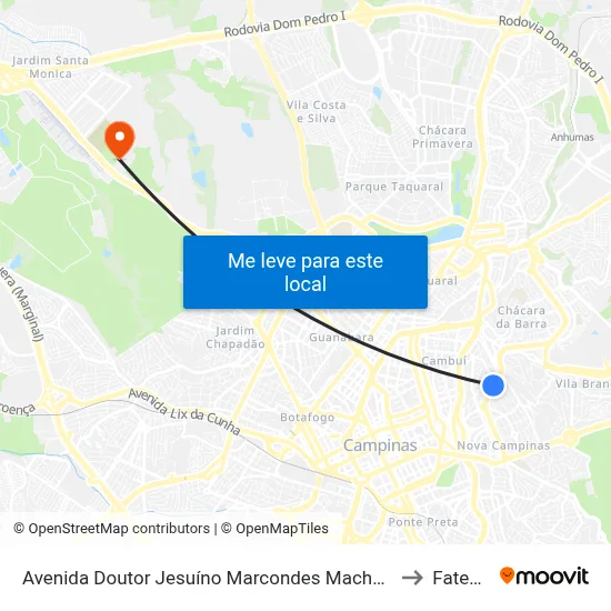 Avenida Doutor Jesuíno Marcondes Machado 1270 - Chácara Da Barra Campinas - SP 13090-723 Brasil to Fatec Campinas map